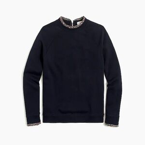 J. Crew Woven Ruffleneck Pullover Sweatshirt Navy Sz XS